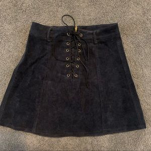 Black corduroy tie front skirt